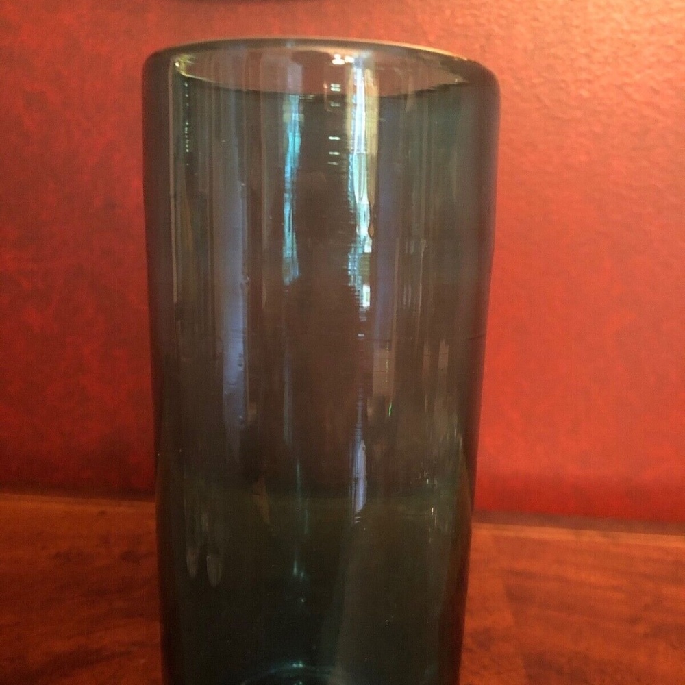 Turquoise Bubble Highball Glass in Blue 6.5" tall